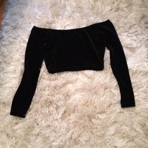 Velvet Off the Shoulder Crop Top